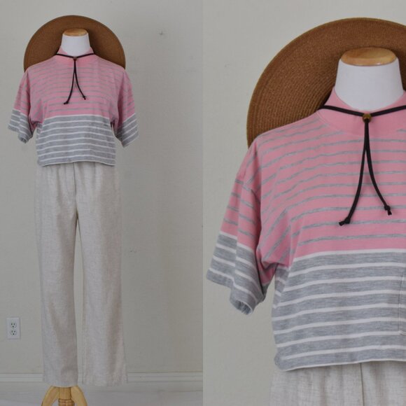 Vintage 90s‎ Pink/Gray Mockneck Crop Tee by Nike - Picture 1 of 11